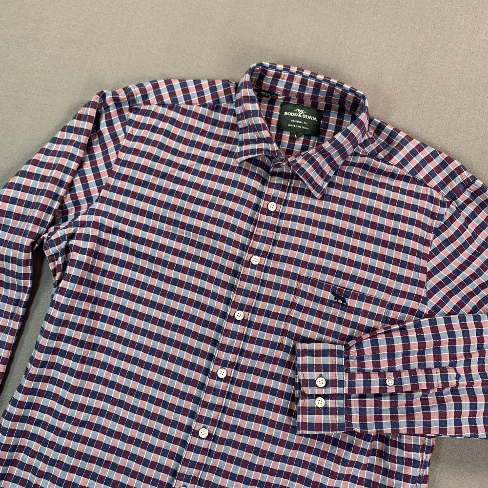 Rodd & Gunn Shirt Men L Blue Red Gingham L/S Button Up Seersucker‎ Woven Italy